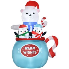 5ft Christmas Inflatables Outdoor Decorations Blessed Polar Bear and Penguins in the Cup, Blow-Up LED Yard Christmas Decor for Garden, Lawn, Part (Option: Blue-240x120x240 mm)