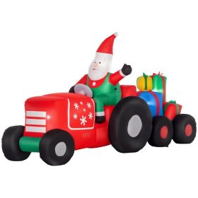 9ft Christmas Inflatables Outdoor Decorations Santa Claus Driving Trailer with Colorful Gift Boxes, Blow-Up LED Yard Christmas Decor for Lawn Gar (Option: Red-320x320x190 mm)