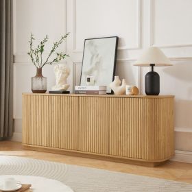 Sideboard Storage Cabinet TV Stand With Wave Pattern Buffet Cabinet Wooden Vertical Striped Cabinet For Kitchen Bedroom Entryway. Natural, 64W X (Option: NATURAL)
