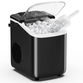 Desktop ice maker, with movable handle, can produce 9 ice balls in 6 to 8 minutes, equipped with a basket and a spoon (Color: Black)
