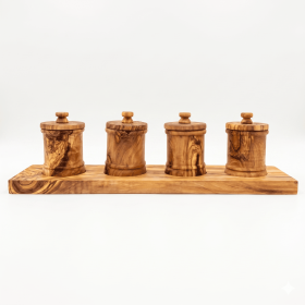 Premium Olive Wood Canister Set with Carved Storage Base - Elegant Countertop Kitchen Organizers for Spices, Tea, Coffee (size: 4-canister set plus base)
